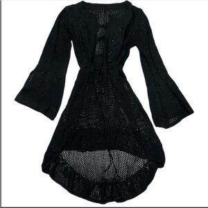 NWOT Wander Agio crochet hi-low bell sleeves tie waist black coverup. Small